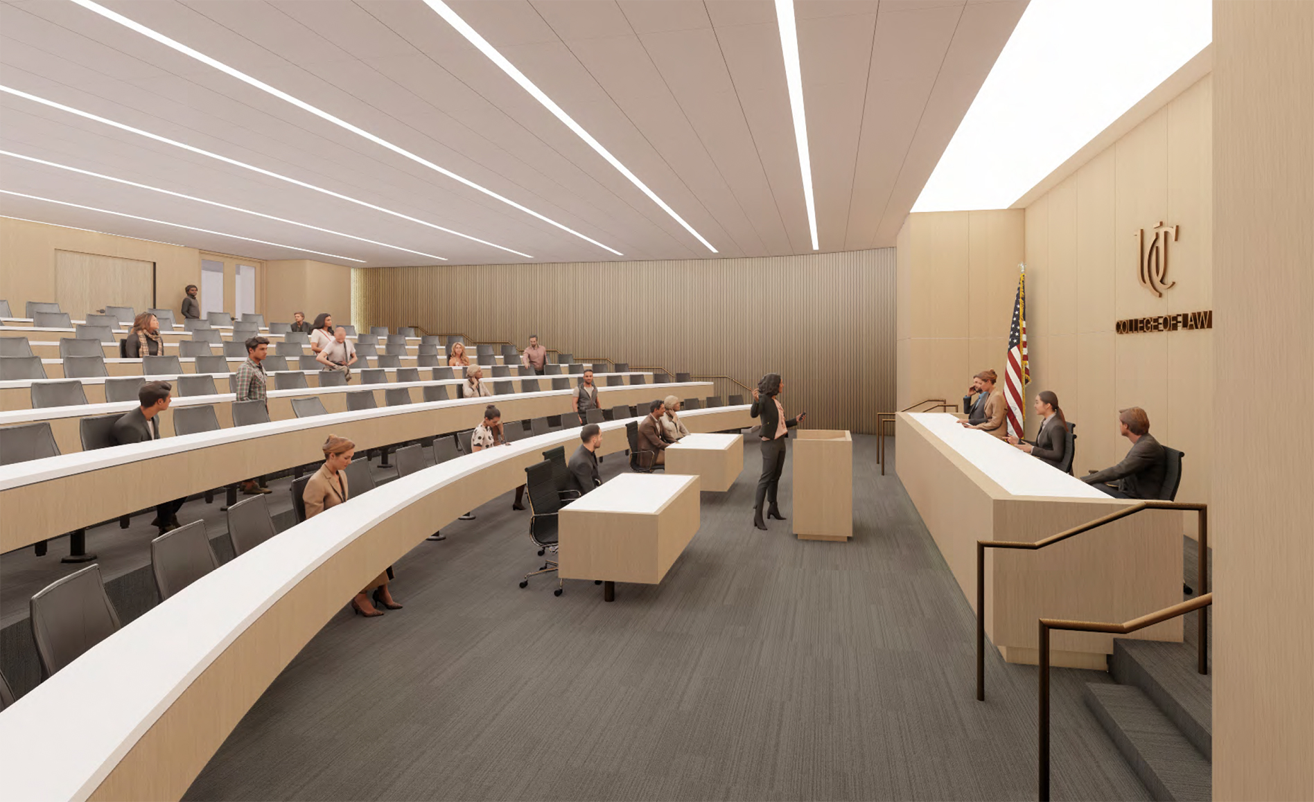 Moot court room in the new college of law.