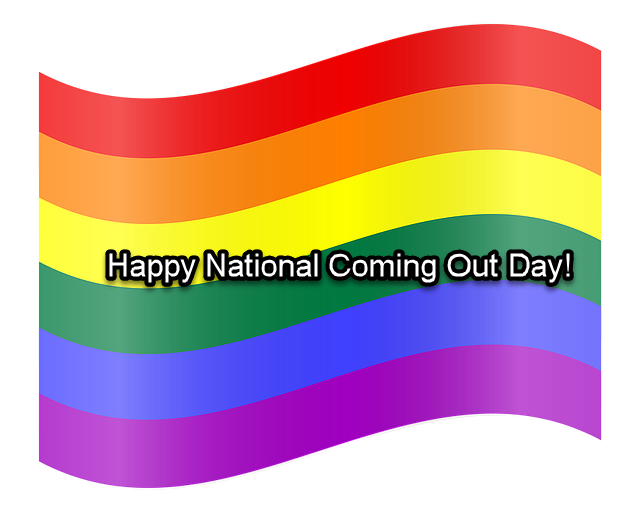 Pride flag with National Coming Out Day text overlay