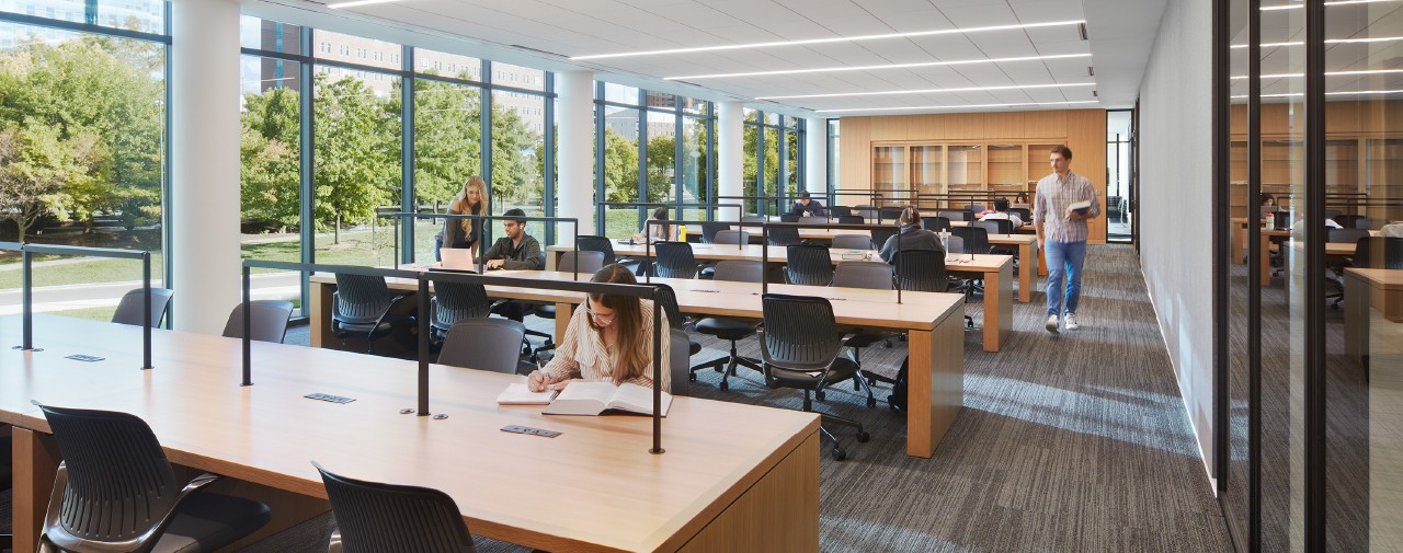 Law students studying in the library.