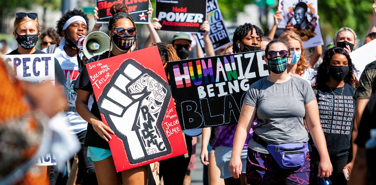 Protestors marching for racial justice.